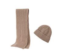 Embouro 2PCS Set di Sciarpe Beanie in Maglia di Lana Merino per Uomo e Donna, Sciarpe Lunghe Invernali Morbide e Calde con Cappello Beanie di Lana (caffè)