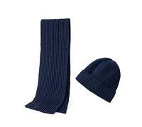 Embouro 2PCS Set di Sciarpe Beanie in Maglia di Lana Merino per Uomo e Donna, Sciarpe Lunghe Invernali Morbide e Calde con Cappello Beanie di Lana (Marina)