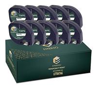 EMBRIIO 91201 S0721610 Kit 10 Nastro per Etichette Plastica Sostituzione per Dymo LetraTag LT-100H LT-100T LT-110T QX50 XR XM 2000 Plus | Nero su Bianco | 12 mm x 4 m