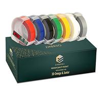 EMBRIIO Kit 7 3D Nastri a Rilievo Sostituzione per Dymo Junior S0717900 Omega S0717930 Motex | Bianco su Rosso/Blu/Nero/Verde/Giallo/Trasparente/Argento | 9 mm x 3 m | Plastica | Autoadesive