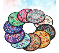 Embroidered Round Cup Coaster Set 8Pcs Reusable Cloth Mug Coasters for Desk
