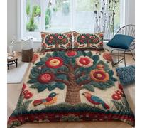 Embroidered treecopripiumino ultra microfibra Set di 3 Pezzi stampa 3D con cerniera Floral folk art style Set Di Copripiumino con federa soffice morbida for ragazzi King（220x240cm）