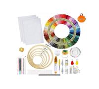 Embroidery Kit, Cross Stitch Kit with Instructions, 5 Bamboo Embroidery Hoops, 100 Colorful Threads, 3 Pieces Fabric and Cross Stitch Tools for Sewing
