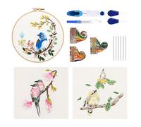 Embroidery Kit Ricamo Principianti Set Ricamo Starter Ricamo Kit di Strumenti per il Ricamo del Disegno del Fiore e uccello con Cerchio da Ricamo Regolabile Ago da Ricamo Filo da Ricamo Colorato