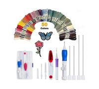 embroidery Starter Kit Full Set, Punch Needle Set Magic Embroidery Pen, 50 Color