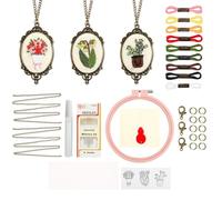 Embroidery starterr Kit - Necklace Pendant Kit - Portable Compact Multifunctional Emboidery Necklace Tools With Thread Scissors Needle For Hand Sewing Cross sttitch Crafts Indoors Outdoors
