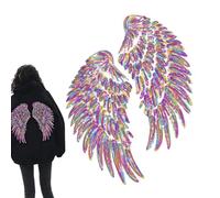 Embroidery Wing Applique - Set of 2 Iron-On Patches for Clothes, Silver Detailed Wing Decoration for Backpacks, Fabric Repair Kit for Jeans, Gothic Punk Style Accessory for Hats and Shoes