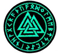 EmbTao Toppa ricamata fosforescente Valknut con rune vichinghe vegvisir norrene, applique ricamata con gancio e anello