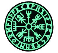 EmbTao Visione del Vichingo Bussola norrena Runa Termoadesiva Cucibile Ricamata Brilla nel Buio Toppa