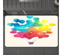 EMCLKS Tappeto Bagno 60x90 cm,Acquerello, Mongolfiera Colori dell'arcobaleno Belle forme del cuore Allegro,Tappetino Assorbente e Antiscivolo in Microfibra per Bagno,Cucina,Camera da Letto,Corridoio