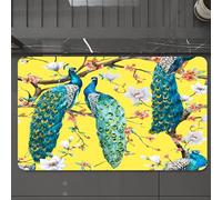 EMCLKS Tappeto Bagno 60x90 cm,amante del pavone, alberi di ciliegio in fiore, fiori di magnolia bianca, fe,Tappetino Assorbente e Antiscivolo in Microfibra per Bagno,Cucina,Camera da Letto,Corridoio