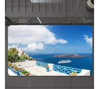 EMCLKS Tappeto Bagno 60x90 cm,Architettura bianca nell'isola di Santorini, Grecia. Fiori sulla terrazza co,Tappetino Assorbente e Antiscivolo in Microfibra per Bagno,Cucina,Camera da Letto,Corridoio