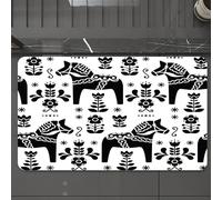 EMCLKS Tappeto Bagno 60x90 cm,Arte popolare nordica e svedese con sagome di cavalli Dalecarl1,Tappetino Assorbente e Antiscivolo in Microfibra per Bagno,Cucina,Camera da Letto,Corridoio