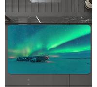 EMCLKS Tappeto Bagno 60x90 cm,Aurora boreale, vecchio relitto aereo sotto l'aurora boreale, vista nebbiosa,Tappetino Assorbente e Antiscivolo in Microfibra per Bagno,Cucina,Camera da Letto,Corridoio