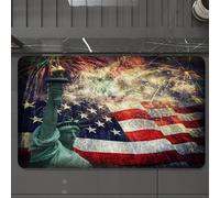 EMCLKS Tappeto Bagno 60x90 cm,Bandiera della Statua della Libertà e fuochi d'artificio, scena di celebrazi,Tappetino Assorbente e Antiscivolo in Microfibra per Bagno,Cucina,Camera da Letto,Corridoio