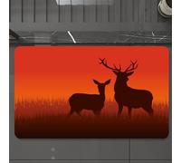 EMCLKS Tappeto Bagno 60x90 cm,Caccia, illustrazione della silhouette di un cervo e di una cerva su un prat,Tappetino Assorbente e Antiscivolo in Microfibra per Bagno,Cucina,Camera da Letto,Corridoio