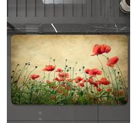 EMCLKS Tappeto Bagno 60x90 cm,Campo di papaveri rossi retrò, fiori di papavero rosso brillante su tutto il,Tappetino Assorbente e Antiscivolo in Microfibra per Bagno,Cucina,Camera da Letto,Corridoio