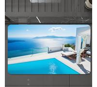 EMCLKS Tappeto Bagno 60x90 cm,Decorazione della casa, architettura sull'isola di Santorini, Grecia Piscina,Tappetino Assorbente e Antiscivolo in Microfibra per Bagno,Cucina,Camera da Letto,Corridoio
