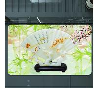 EMCLKS Tappeto Bagno 60x90 cm,Decorazione orientale, ventaglio di giada con disegno intricato e poesia, ci,Tappetino Assorbente e Antiscivolo in Microfibra per Bagno,Cucina,Camera da Letto,Corridoio