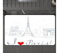 EMCLKS Tappeto Bagno 60x90 cm,Decorazione parigina, schizzo della città con la scritta I Love Paris Fashio,Tappetino Assorbente e Antiscivolo in Microfibra per Bagno,Cucina,Camera da Letto,Corridoio