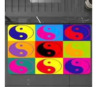 EMCLKS Tappeto Bagno 60x90 cm,Design Pop Art Segni Yin Yang Stile Hippie Azioni Asiatiche Orientali Pace e,Tappetino Assorbente e Antiscivolo in Microfibra per Bagno,Cucina,Camera da Letto,Corridoio