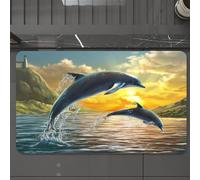 EMCLKS Tappeto Bagno 60x90 cm,Due delfini che saltano fuori dall'acqua durante uno splendido tramonto. Dip,Tappetino Assorbente e Antiscivolo in Microfibra per Bagno,Cucina,Camera da Letto,Corridoio
