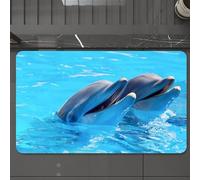 EMCLKS Tappeto Bagno 60x90 cm,Due delfini in una piscina blu brillante, che mostrano la loro amichevole e,Tappetino Assorbente e Antiscivolo in Microfibra per Bagno,Cucina,Camera da Letto,Corridoio