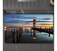 EMCLKS Tappeto Bagno 60x90 cm,Faro al crepuscolo, un faro a strisce che brilla come un lago sotto un lago,Tappetino Assorbente e Antiscivolo in Microfibra per Bagno,Cucina,Camera da Letto,Corridoio