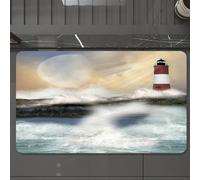 EMCLKS Tappeto Bagno 60x90 cm,Faro, mare in tempesta dipinto ad olio che schizza la luna e il,Tappetino Assorbente e Antiscivolo in Microfibra per Bagno,Cucina,Camera da Letto,Corridoio