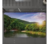 EMCLKS Tappeto Bagno 60x90 cm,fiume che scorre tra montagne verdi attraverso la foresta al tramonto,Tappetino Assorbente e Antiscivolo in Microfibra per Bagno,Cucina,Camera da Letto,Corridoio