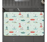 EMCLKS Tappeto Bagno 60x90 cm,Gabbiani Fari Messaggio Bottiglia Battelli a vapore Barche a vela Motivo ond,Tappetino Assorbente e Antiscivolo in Microfibra per Bagno,Cucina,Camera da Letto,Corridoio