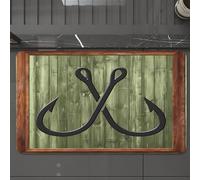 EMCLKS Tappeto Bagno 60x90 cm,Gancio nautico con cornice in legno raffigurante l'oceano, amo da pesca rust,Tappetino Assorbente e Antiscivolo in Microfibra per Bagno,Cucina,Camera da Letto,Corridoio