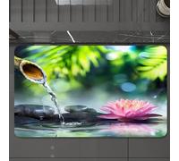 EMCLKS Tappeto Bagno 60x90 cm,giardino zen con pietre nere e ninfee rosa,Tappetino Assorbente e Antiscivolo in Microfibra per Bagno,Cucina,Camera da Letto,Corridoio