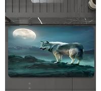 EMCLKS Tappeto Bagno 60x90 cm,Il lupo è in piedi su una roccia sotto la luna piena, Il maestoso lupo al ch,Tappetino Assorbente e Antiscivolo in Microfibra per Bagno,Cucina,Camera da Letto,Corridoio