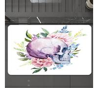 EMCLKS Tappeto Bagno 60x90 cm,il teschio è circondato da fiori e foglie, opera d'arte di teschi, povertà,Tappetino Assorbente e Antiscivolo in Microfibra per Bagno,Cucina,Camera da Letto,Corridoio