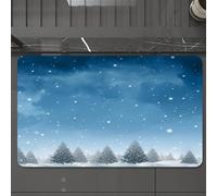 EMCLKS Tappeto Bagno 60x90 cm,Inverno, foresta di pini blu e di ispirati al Natale su una nevicata,Tappetino Assorbente e Antiscivolo in Microfibra per Bagno,Cucina,Camera da Letto,Corridoio