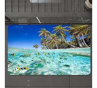 EMCLKS Tappeto Bagno 60x90 cm,Isola tropicale ed esotica sopra e sotto l'acqua, costa incontaminata e pano,Tappetino Assorbente e Antiscivolo in Microfibra per Bagno,Cucina,Camera da Letto,Corridoio