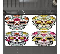 EMCLKS Tappeto Bagno 60x90 cm,L'arte scheletrica, un insieme di teschi colorati con motivi floreali e simb,Tappetino Assorbente e Antiscivolo in Microfibra per Bagno,Cucina,Camera da Letto,Corridoio