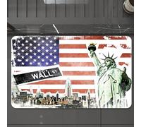 EMCLKS Tappeto Bagno 60x90 cm,L'iconica bandiera americana, la Statua della Libertà, il logo di Wall Stree,Tappetino Assorbente e Antiscivolo in Microfibra per Bagno,Cucina,Camera da Letto,Corridoio