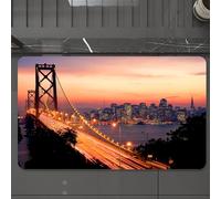EMCLKS Tappeto Bagno 60x90 cm,L'iconico ponte illumina lo skyline della città al tramonto con scie di traf,Tappetino Assorbente e Antiscivolo in Microfibra per Bagno,Cucina,Camera da Letto,Corridoio