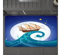 EMCLKS Tappeto Bagno 60x90 cm,Luna, vecchia nave con tempesta che cavalca le onde, stile luna piena e stel,Tappetino Assorbente e Antiscivolo in Microfibra per Bagno,Cucina,Camera da Letto,Corridoio
