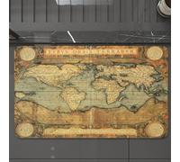 EMCLKS Tappeto Bagno 60x90 cm,Mappa del mondo, vecchia lettera antica, riproduzione vintage di segni, stam,Tappetino Assorbente e Antiscivolo in Microfibra per Bagno,Cucina,Camera da Letto,Corridoio