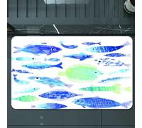 EMCLKS Tappeto Bagno 60x90 cm,Modelli di pesci artigianali con linee d'onda e motivi di nuvole nel cielo,Tappetino Assorbente e Antiscivolo in Microfibra per Bagno,Cucina,Camera da Letto,Corridoio
