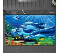 EMCLKS Tappeto Bagno 60x90 cm,Mondo sottomarino, delfini che nuotano tra barriere coralline colorate e bol,Tappetino Assorbente e Antiscivolo in Microfibra per Bagno,Cucina,Camera da Letto,Corridoio
