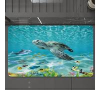EMCLKS Tappeto Bagno 60x90 cm,Mondo sottomarino, tartarughe e delfini che scivolano tra un gruppo di pesci,Tappetino Assorbente e Antiscivolo in Microfibra per Bagno,Cucina,Camera da Letto,Corridoio