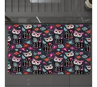 EMCLKS Tappeto Bagno 60x90 cm,Motivo senza soluzione di continuità. Scheletri di gatti con cuori rossi. Pe,Tappetino Assorbente e Antiscivolo in Microfibra per Bagno,Cucina,Camera da Letto,Corridoio