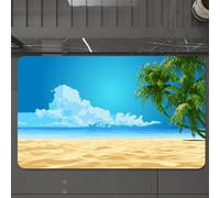EMCLKS Tappeto Bagno 60x90 cm,Oceano, foglie di palma in una spiaggia di sabbia tropicale, stampa grafica,Tappetino Assorbente e Antiscivolo in Microfibra per Bagno,Cucina,Camera da Letto,Corridoio