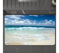 EMCLKS Tappeto Bagno 60x90 cm,Onda, spiaggia con onde spumeggianti su una riva deserta del mare, tema di v,Tappetino Assorbente e Antiscivolo in Microfibra per Bagno,Cucina,Camera da Letto,Corridoio