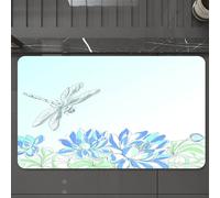 EMCLKS Tappeto Bagno 60x90 cm,Paesaggio di stagno, una delicata libellula vola sopra il loto blu e il ciel,Tappetino Assorbente e Antiscivolo in Microfibra per Bagno,Cucina,Camera da Letto,Corridoio