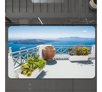 EMCLKS Tappeto Bagno 60x90 cm,Paesaggio, Isola di Santorini Grecia Mar Egeo Alberi Fiori k,Tappetino Assorbente e Antiscivolo in Microfibra per Bagno,Cucina,Camera da Letto,Corridoio
